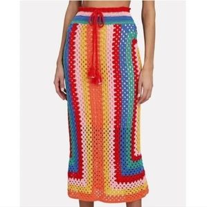 FARM RIO Rainbow Striped Scarf Crochet Skirt, NWOT, Size M